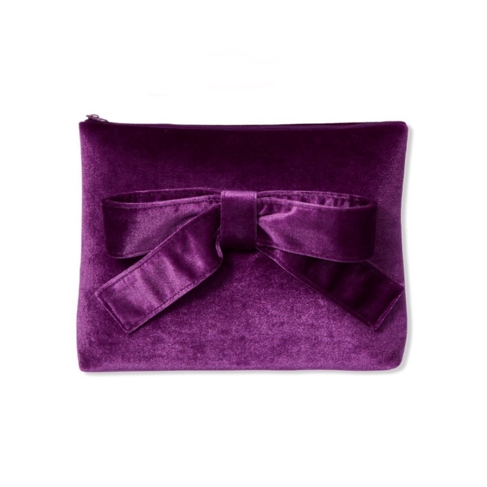 Purple Velvet Bow Clutch Makeup Bag